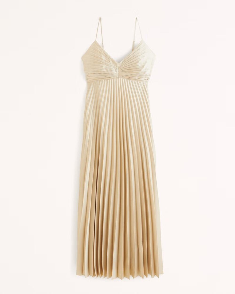 Abercrombie & Fitch Satin Pleated Maxi Dress in Gold - M Petite
